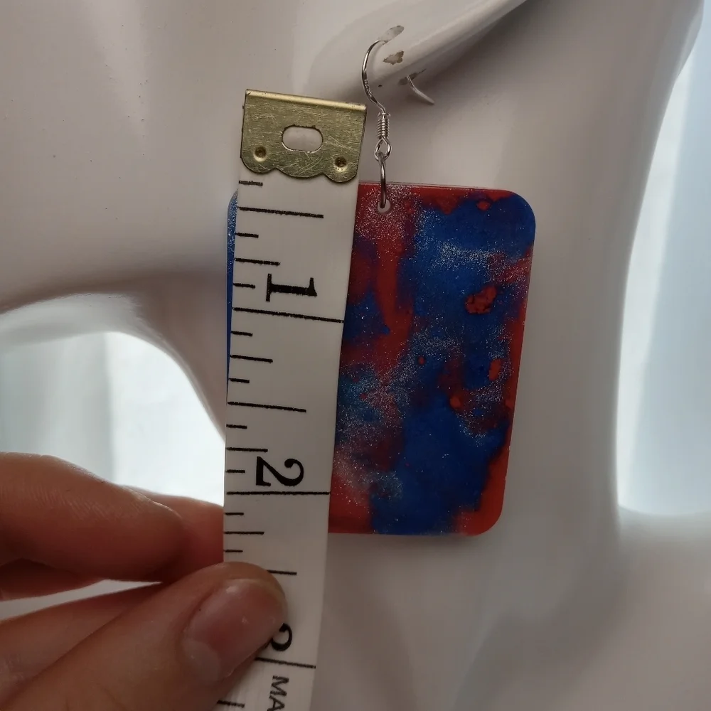 Red and Blue Square Earrings